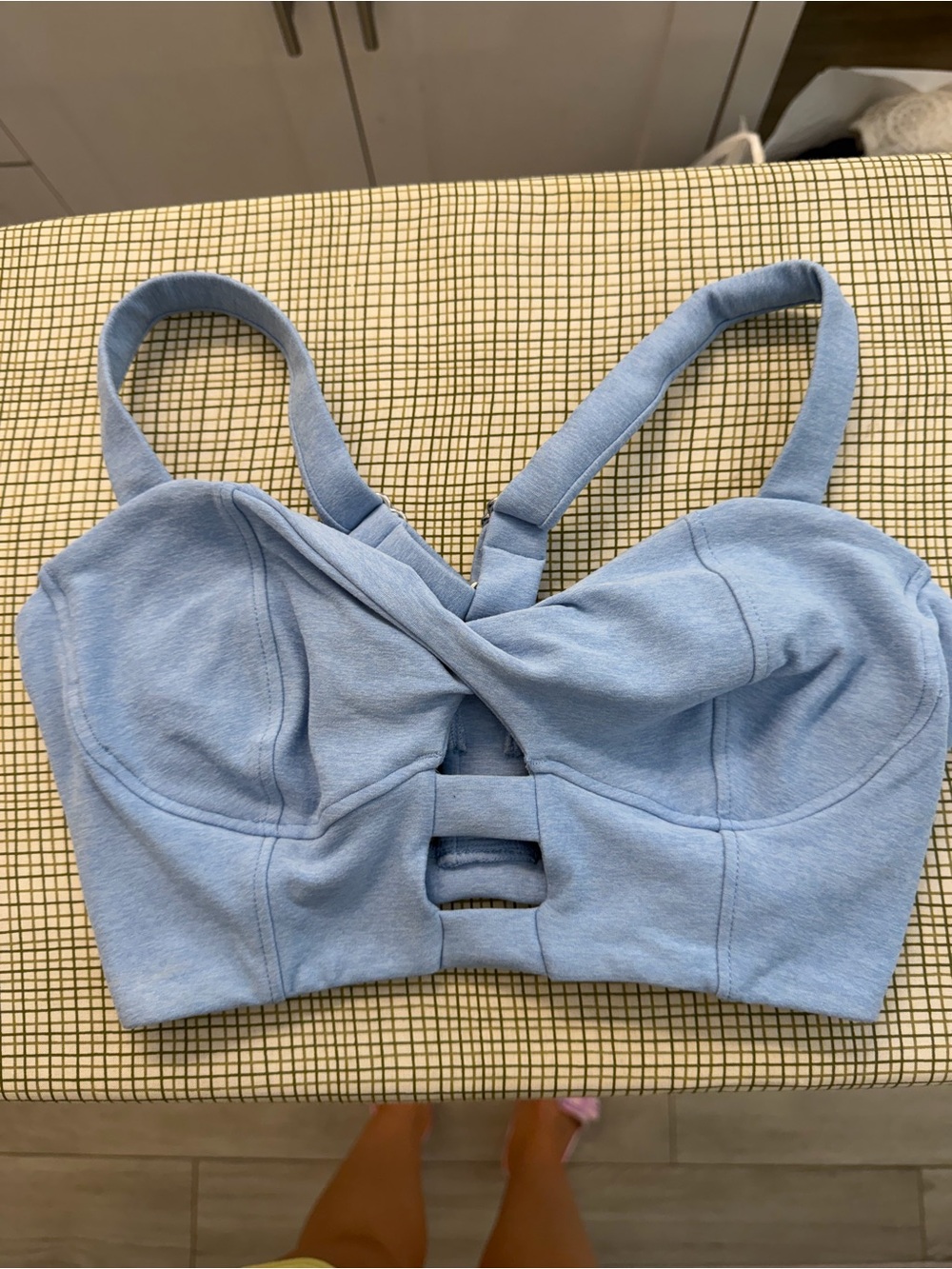 Bombshell Sportswear Light Blue Cropped Bralette with Front Cutouts